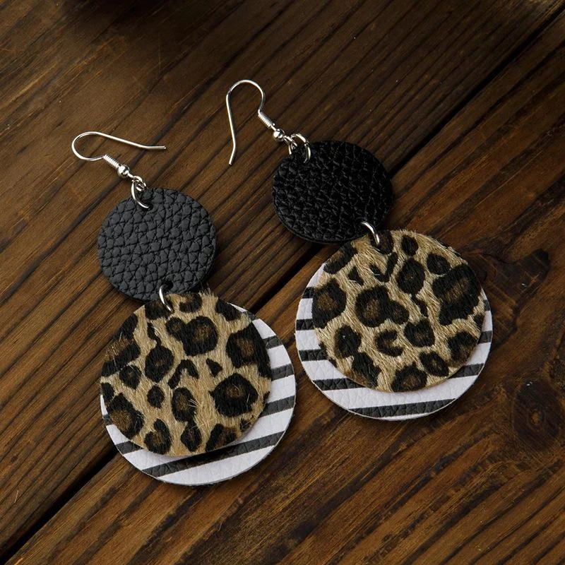 Round Leopard Leather Earrings