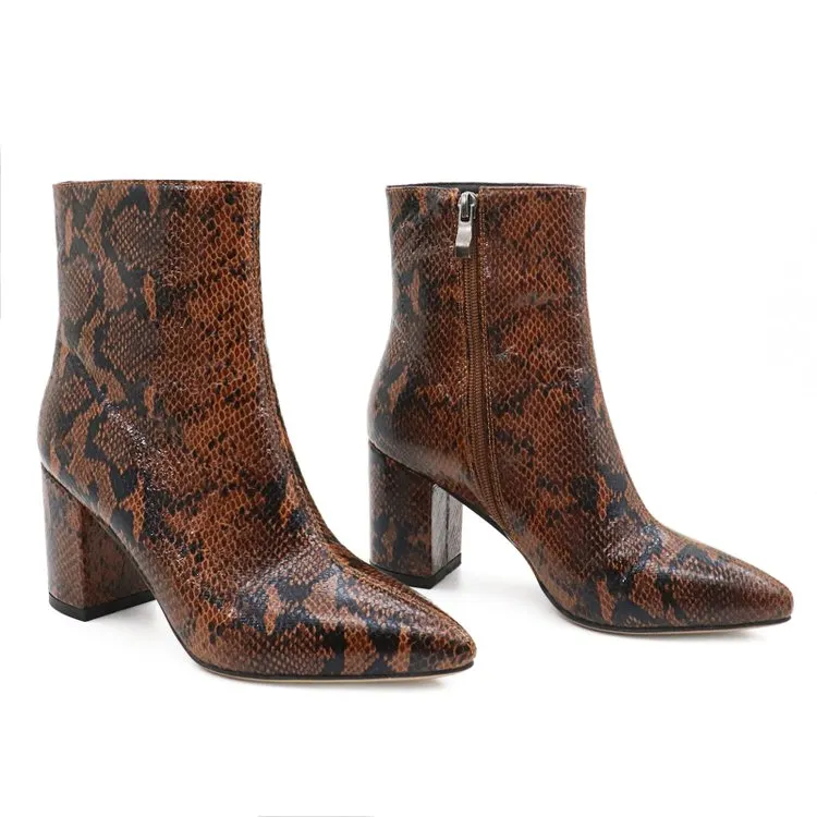 75mm Women's Zipper Pointed Toe Chunky Block Heel Ankle Boots-vocosishoes