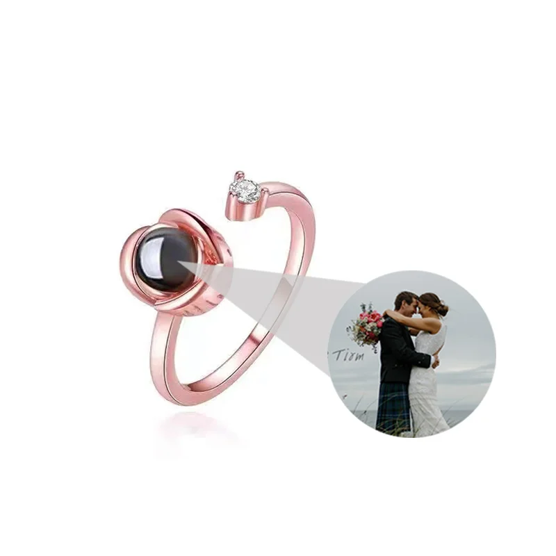 Projector Picture Customization Personalized Photo Rose Flower Ring 925 Silver wetirmss