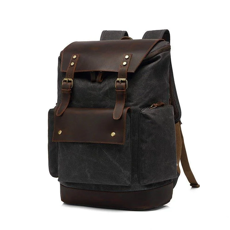 Vintage Backpack Waxed Canvas and Leather for Men