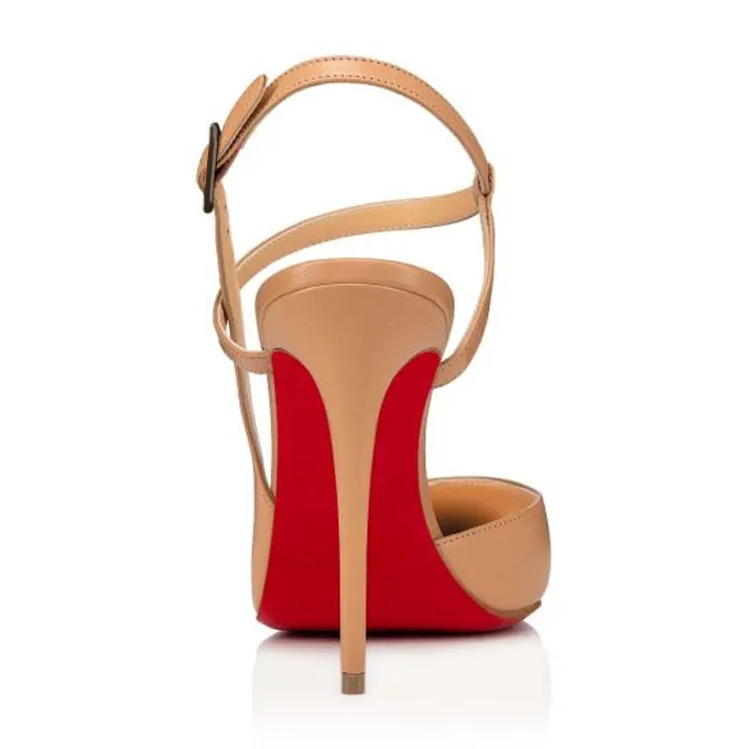 100mm Women Slingback Pumps Ankle Strap Jenlove Stiletto Mid Heel Close Pointed Toe Dress Red Soles-vocosishoes