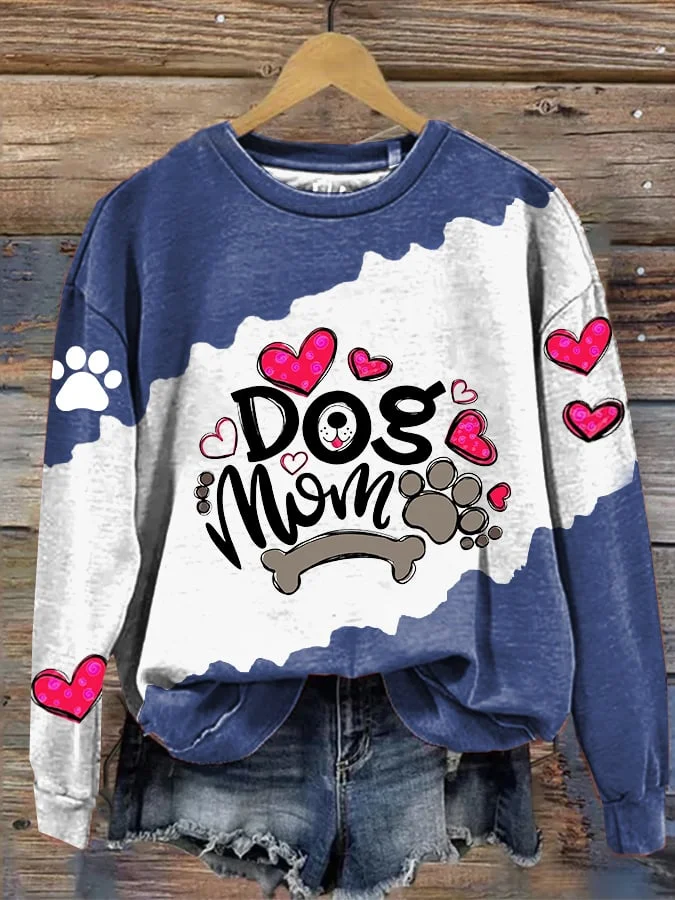 Women's Dog Mom Crew Neck Long Sleeve Sweatshirt socialshop