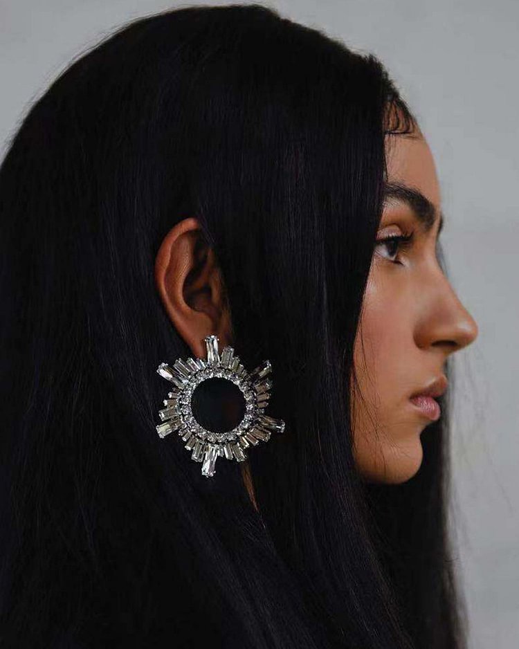 Super Sparkling Diamond Sunflower Hoop Earrings