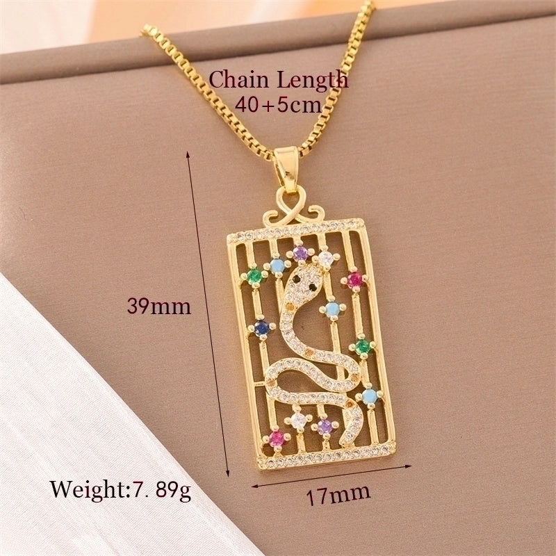 Stainless Steel Titanium Steel 18K Gold Plated Retro Lady Roman Style Enamel Plating Inlay Snake Bee Butterfly Zircon Pendant Necklace