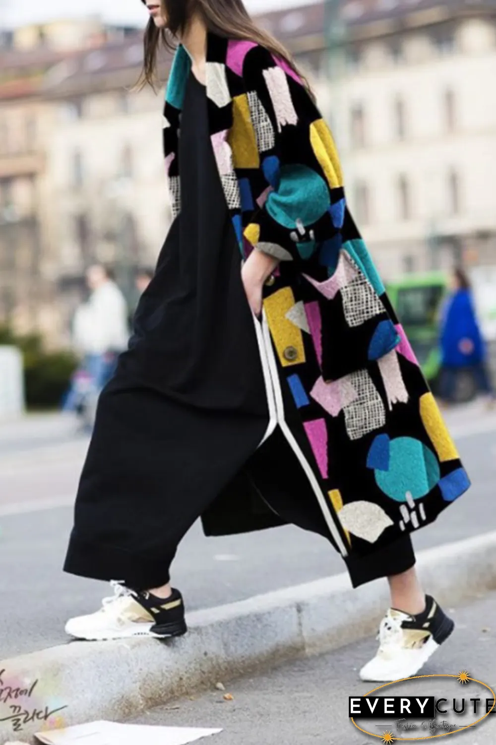 Fashion Street Patchwork Pocket Buckle Turndown Collar Outerwear（3 Colors）
