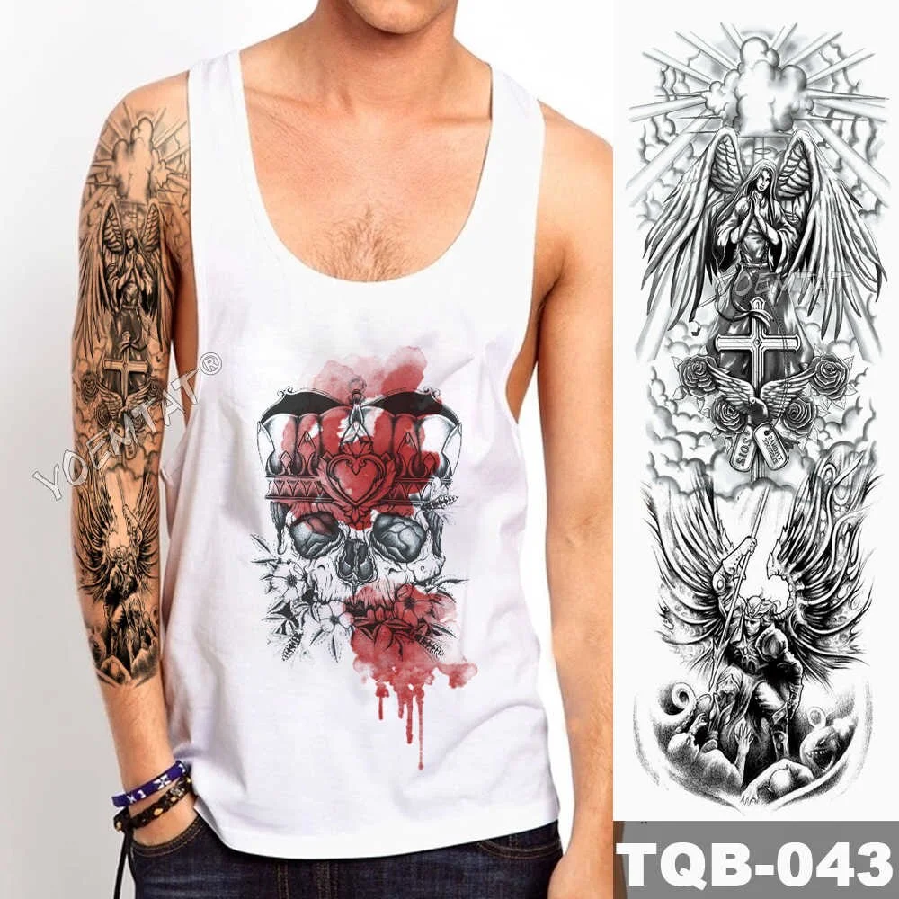 Sdrawing Arm Sleeve Tattoo Lion Crown King Rose Waterproof Temporary Tattoo Sticker Wild Wolf Tiger Men Full Skull Totem Tattoo
