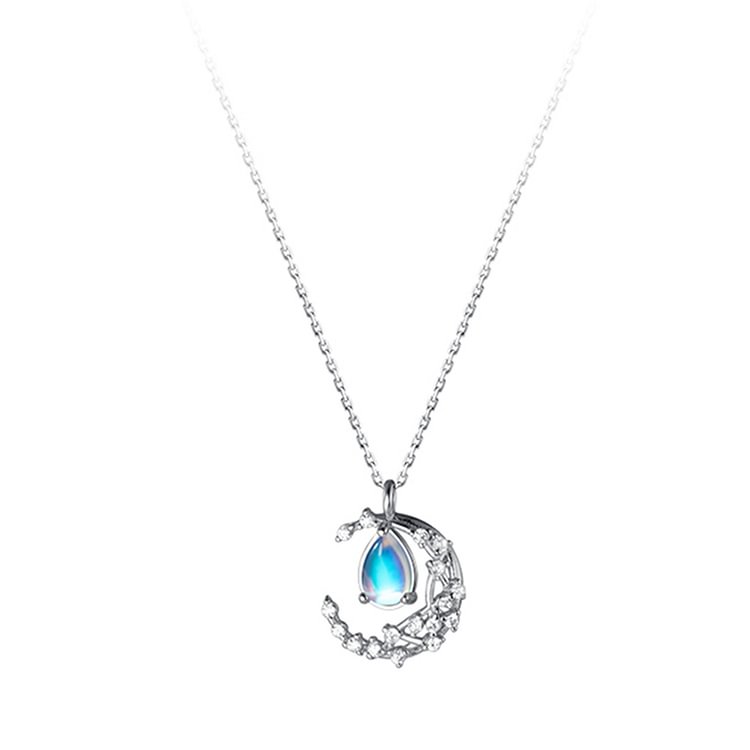 Water Drop Moon Pendant 925 Sterling Silver Necklace - Modakawa