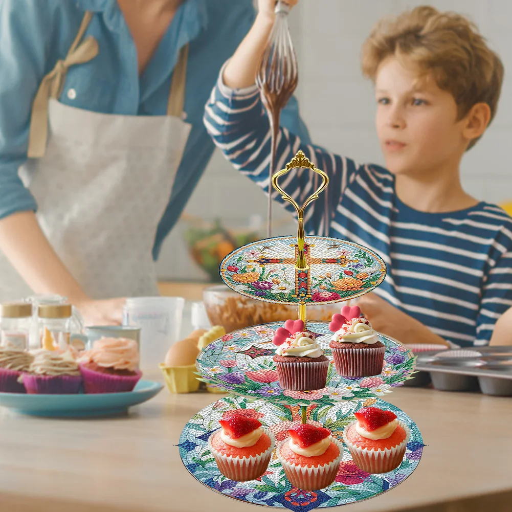 3 Tier Cross Round Diamond Painting Tray Food Plate for Adults Beginners