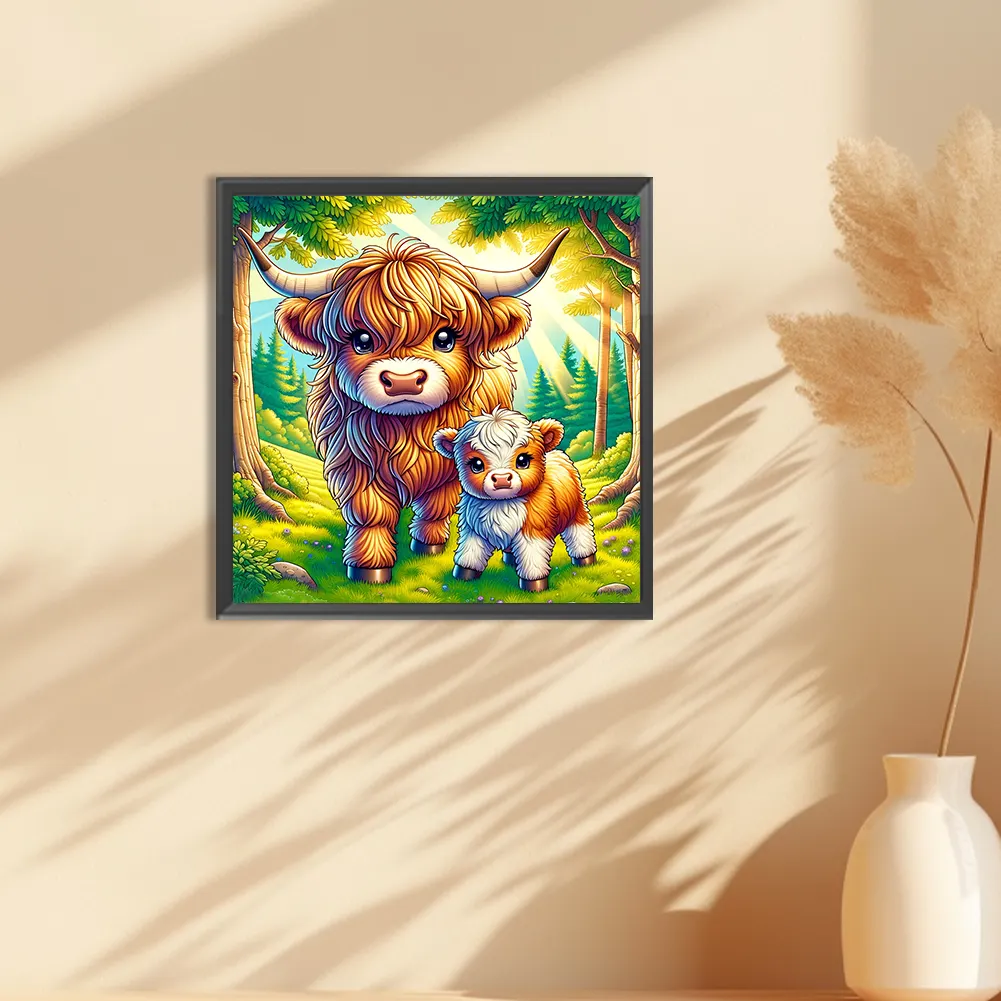 Full Round Diamond Painting 30*30cm - Cartoon Highland Yak