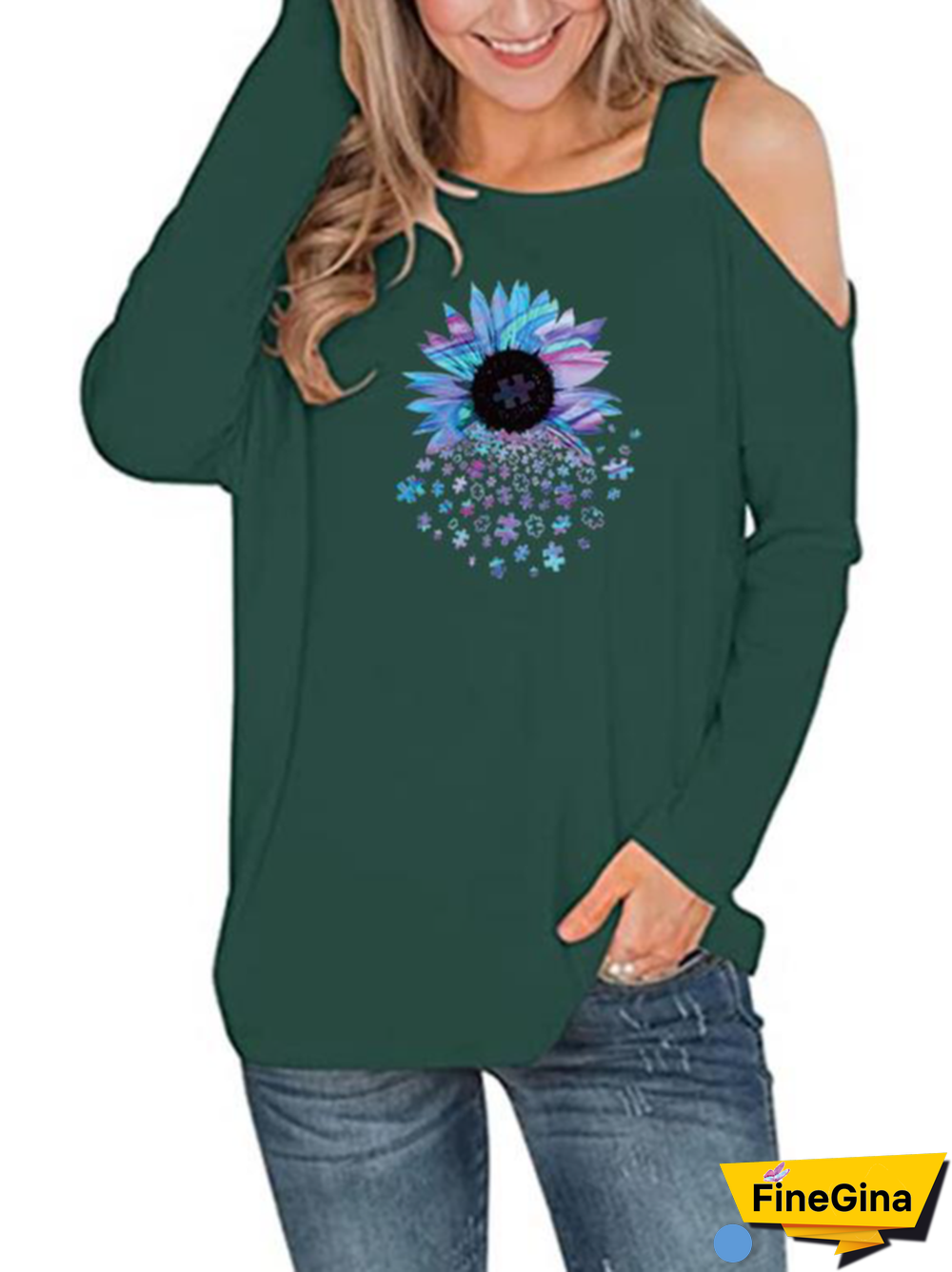 Crew Neck Cotton Blends Loosen Long Sleeve T-shirt