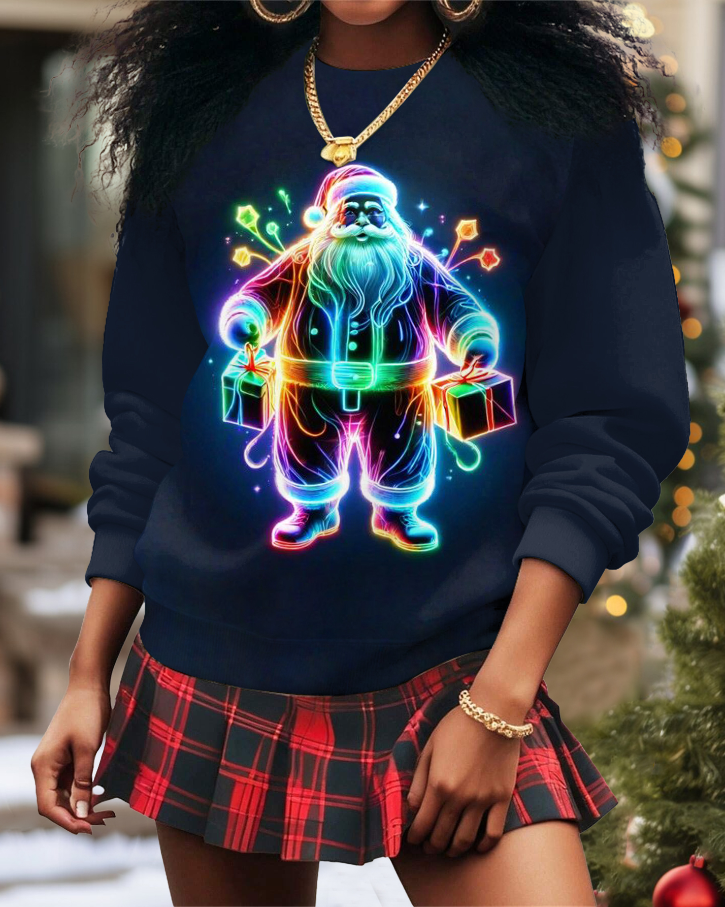 Fluorescent Santa Claus Christmas Crewneck Sweatshirt