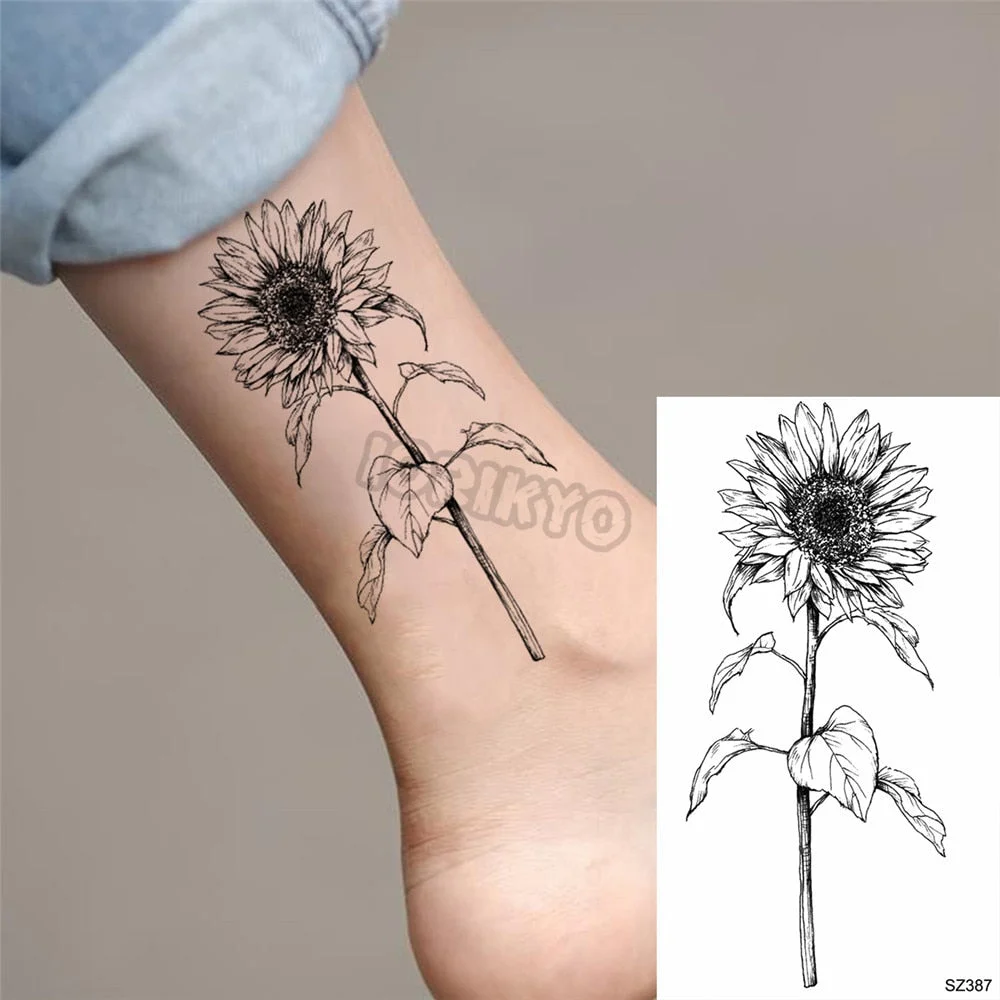 Minimalist Dandelion Temporary Tattoos For Women Girls Thorns, Lilies, Chrysanthemums, Fake Tattoo Stickers Leg Arm Tatoos Charm