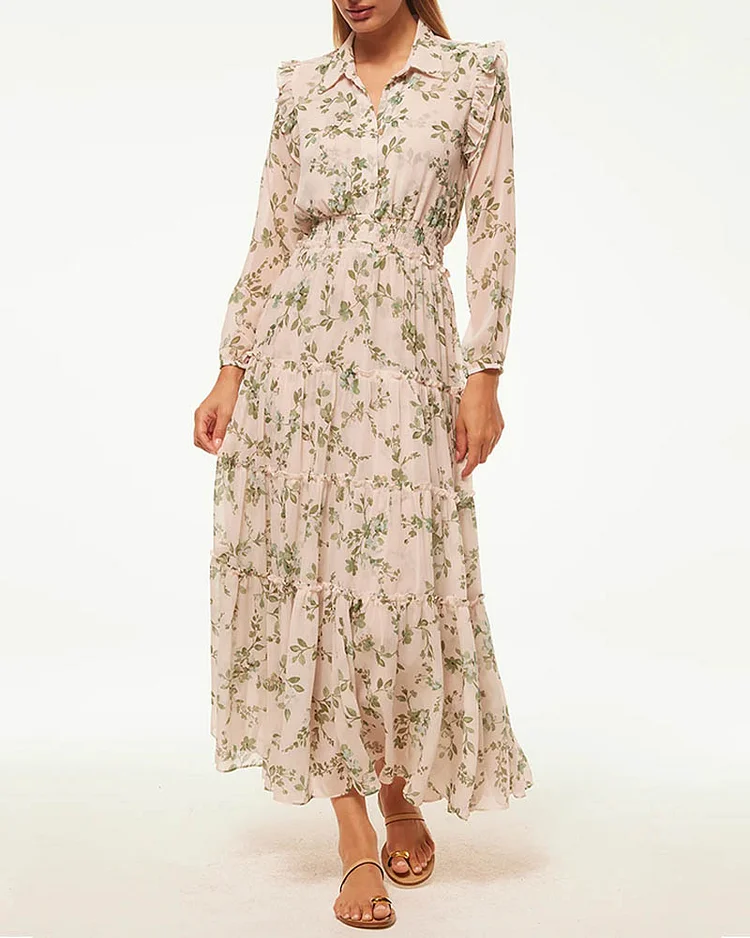 Women's Fashionable Floral Print Long Sleeve Dress