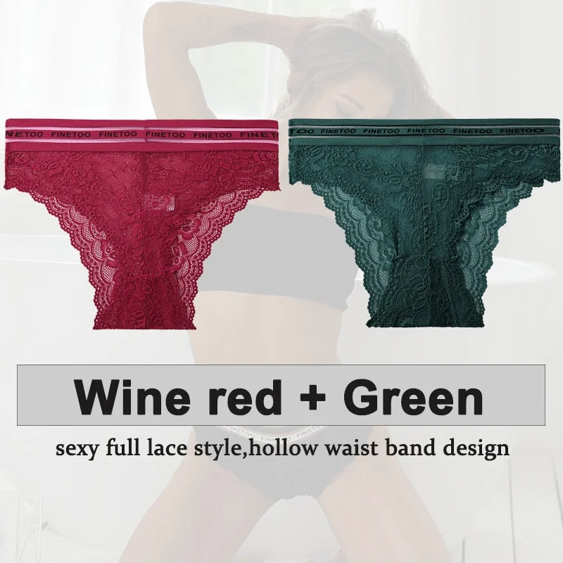 2PCS/Set Underwear Lace Panties Women's Lingerie Sexy Panties Female Underpants Floral Lace Perspective Waist Band Briefs Panty