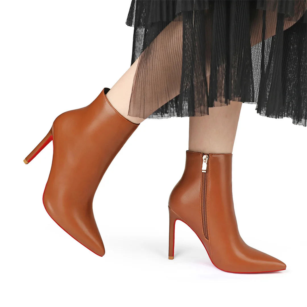 4inch Red Bottom Women's Closed Pointed Toe Stilettos Ankle Boots-MERUMOTE