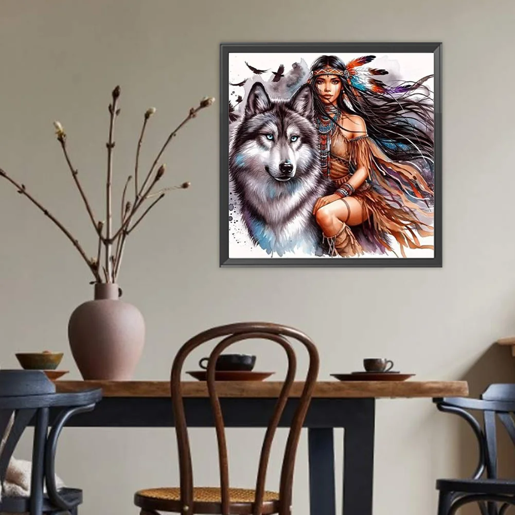 Diamond Painting - Full Round Drill - Wolf Girl(Canvas|40*40cm)