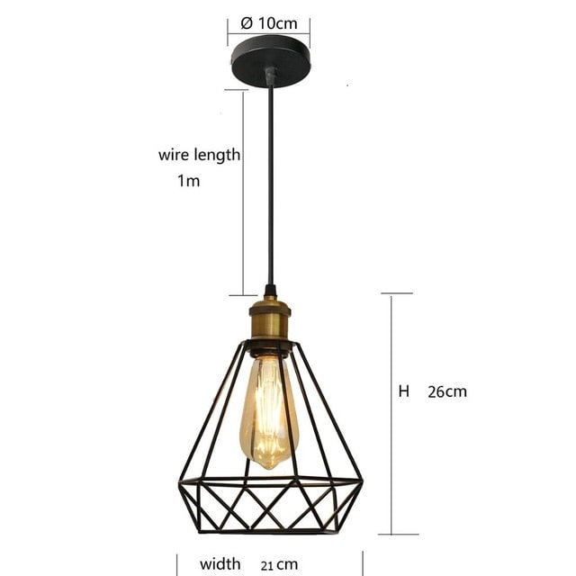 Modern  Industrial Vintage Cage Pendant Light Iron Art Diamond Pyramid Wrought home Ceiling Lamp Suitable for E27 bulbs