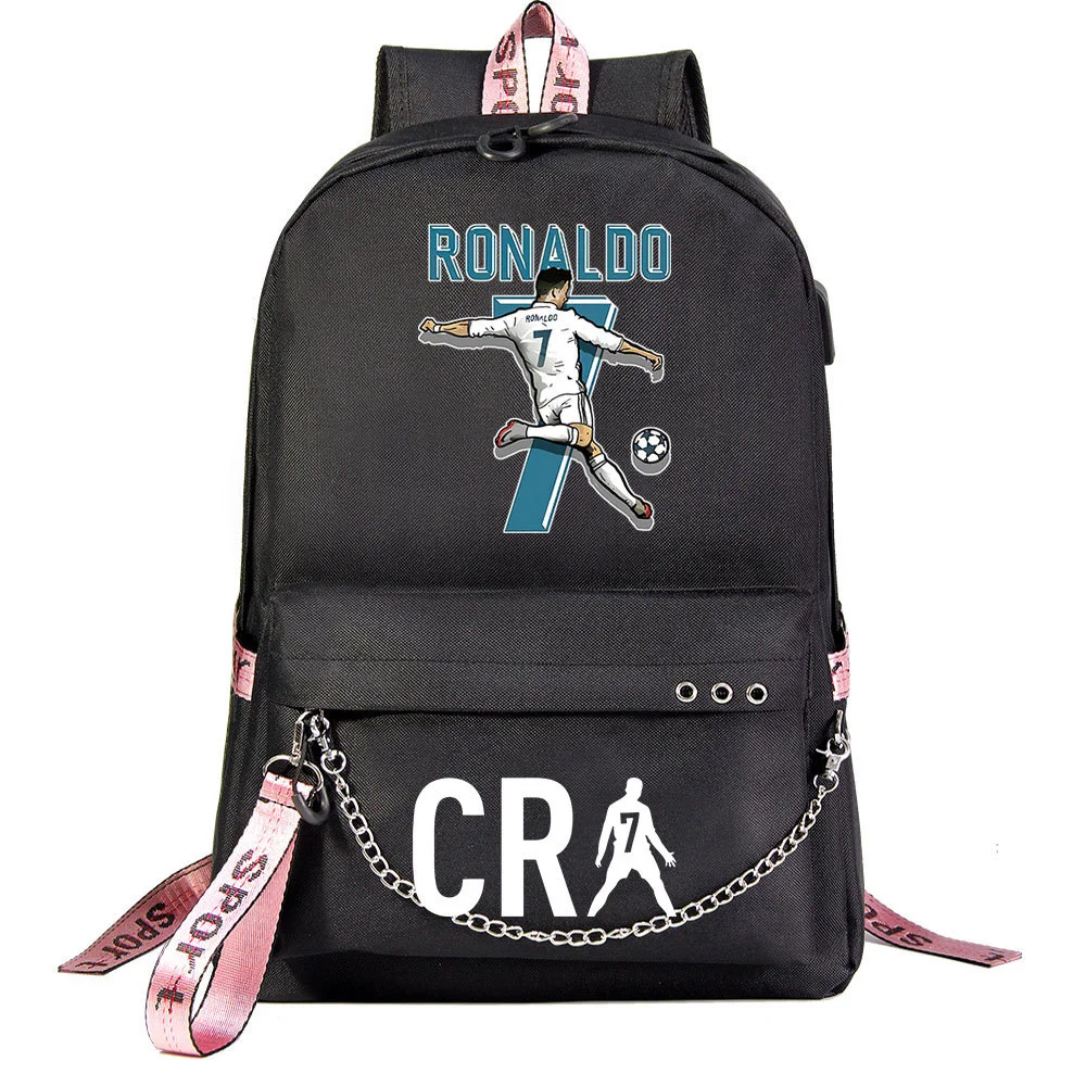 Buzzdaisy Cristiano Ronaldo Theme School Bag with 15-inch Laptop Compartment and USB Charging Cable