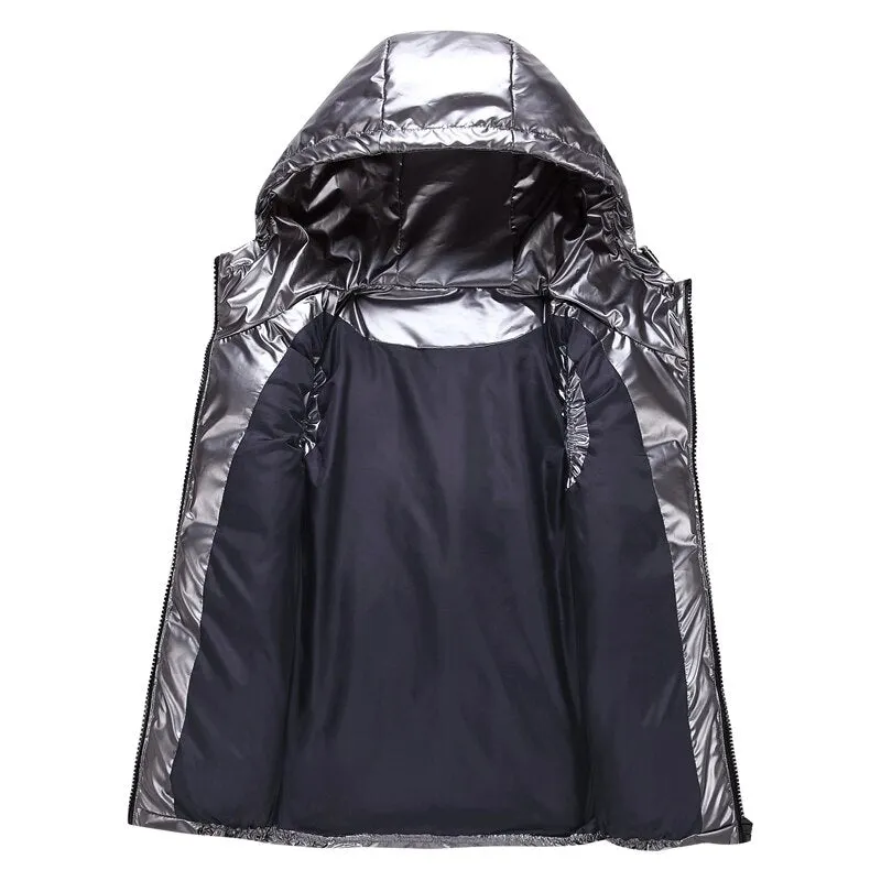 Women Winter Vests 2021 Cotton Padded Puffer Sleeveless Hooded Jacket Short Shiny Bright Color Vest Body Warmer Winter Waistcoat