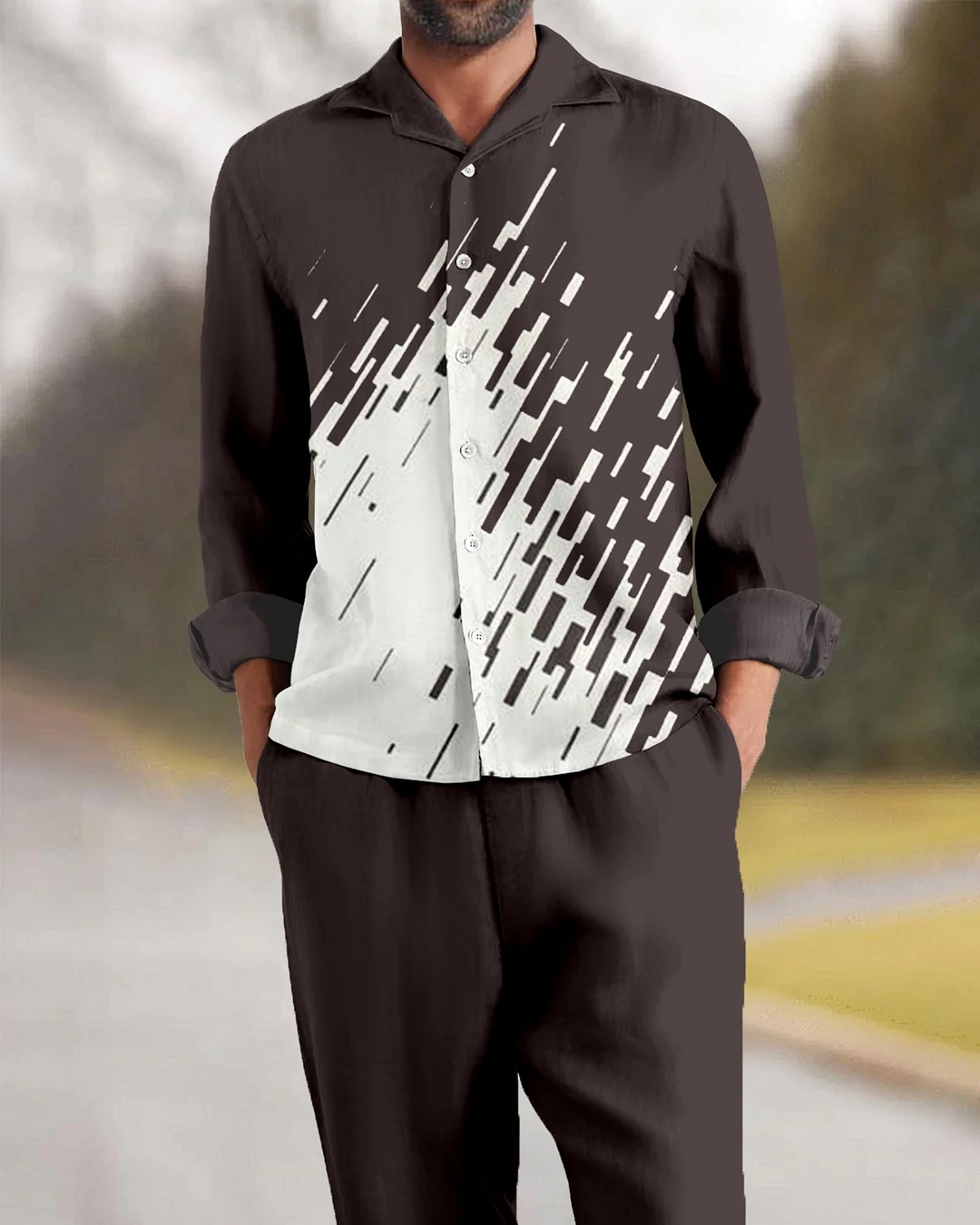 Suitmens Men's Gradient Geometry Long Sleeve Walking Suits-0133