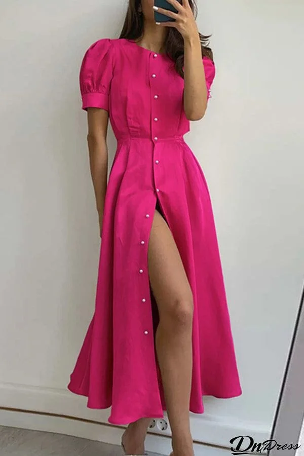 Elegant commuter high waist split mid-length dress