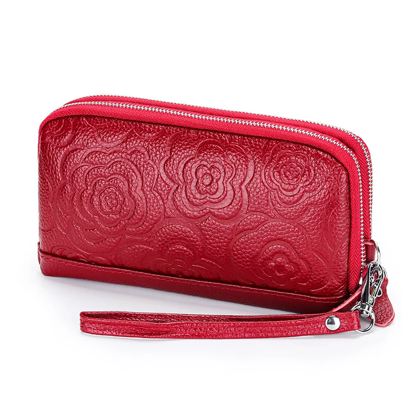 Women's Leather High Capacity Double Zip Long Wallet