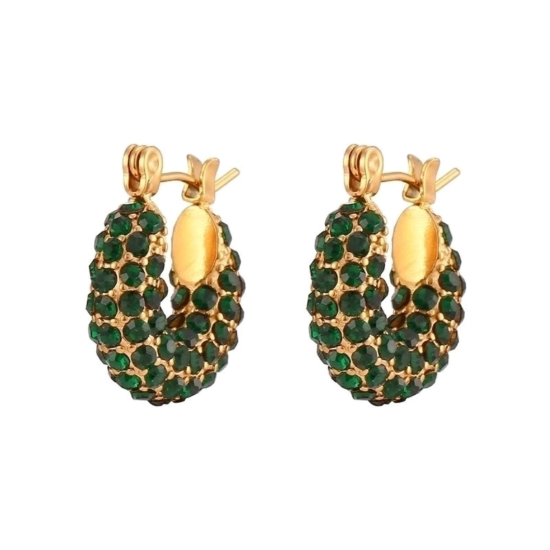 Retro Geometric Inlay 304 Stainless Steel Zircon 18K Gold Plated Earrings