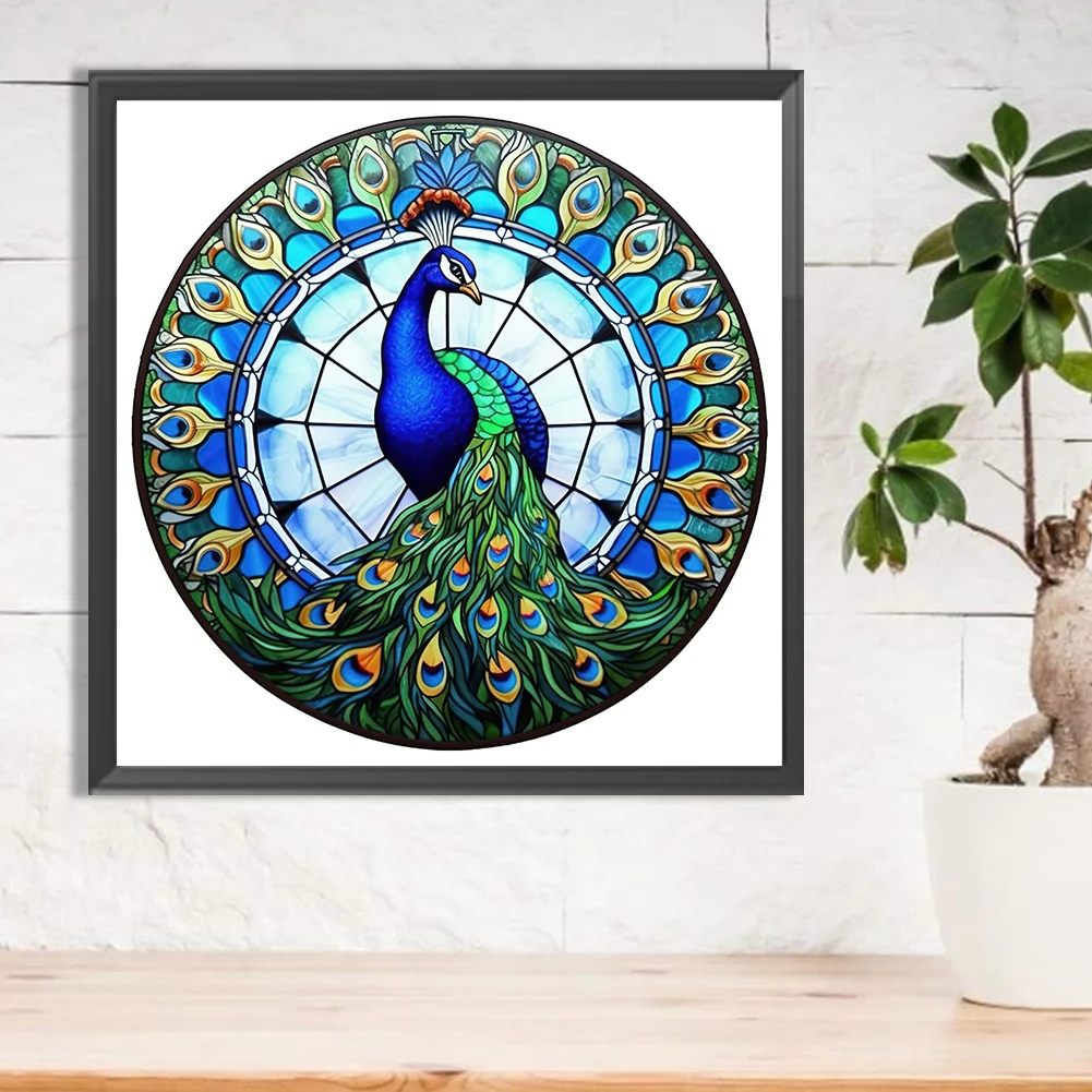 Diamond Painting - Full Round Drill - Stained Glass Peacock(30*30cm)