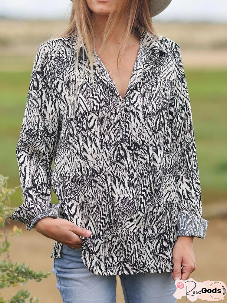 Leisure Vacation Abstract Pattern Black and White Blouse