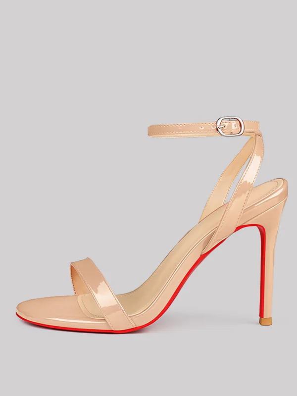 100mm Women's Round Toe Sandals Stiletto Red Bottom High Heels Ankle Strap Patent  Party Shoes