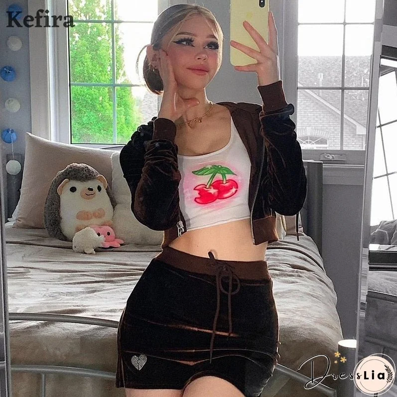 Christmas Gift Kefira Autumn Winter Sweet Velvet Diamond Heart Hoodies Women Hooded Jackets Zip Up Long Sleeve Cropped Top Sweatshirts