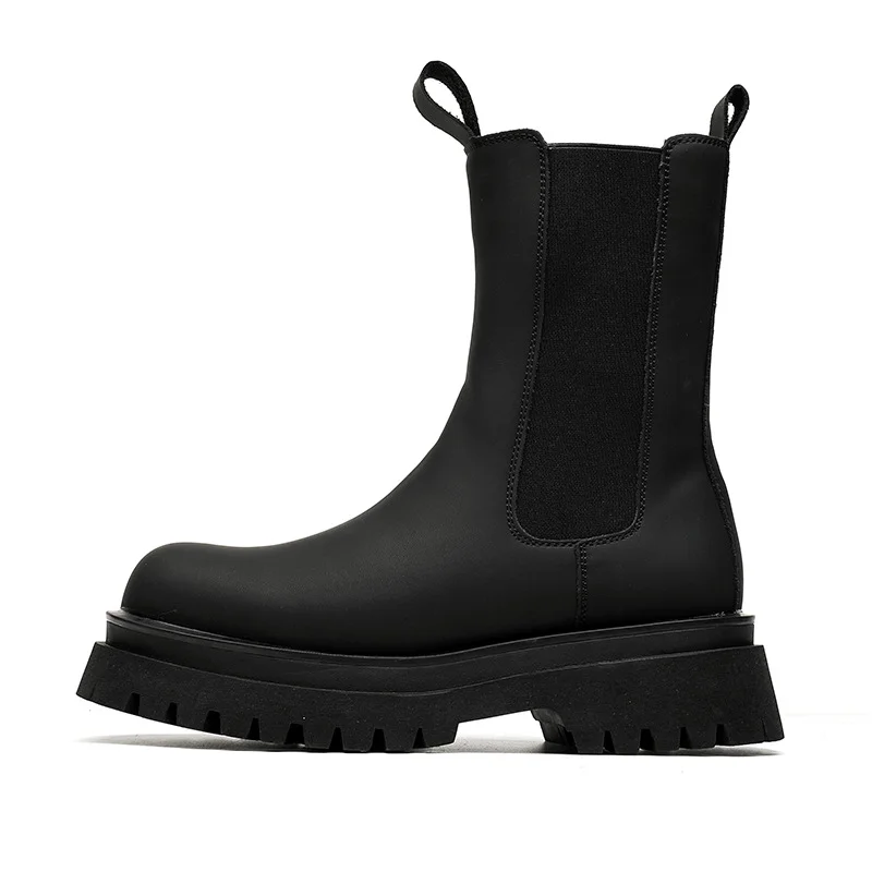 Tanguoant Tanguoant 2023 New Youth Round Head Frosted High Help Middle Tube Thick Bottom Set Foot Men's Flat Heel Martin Boots 9883-R