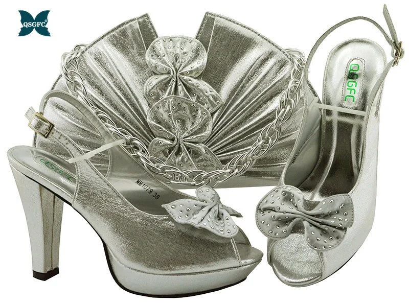 Newest Autumn Italian design Ladies Shoes with Matching Bag High Quality African Nigeria Shoe and Bag set in Yellow Color