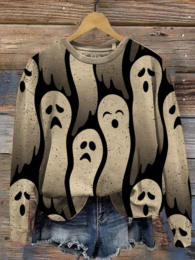 Comstylish Halloween Scary Ghost Print Sweatshirt