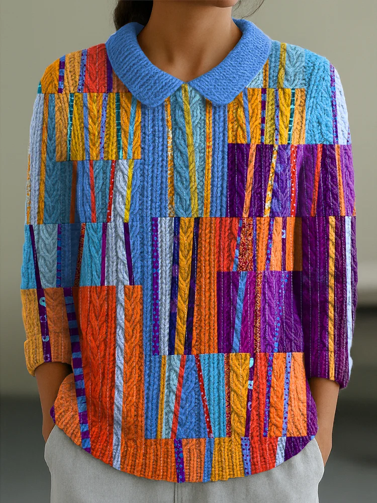 Women's Casual Peter Pan Collar 3/4 Sleeve Sweater