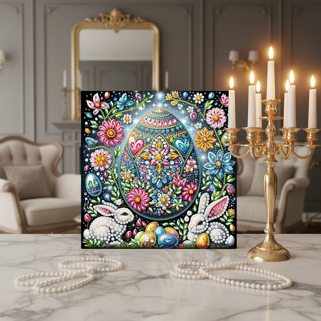 Easter Egg DIY Art Craft Pearl Diamond Painting with Frame 9.84x9.84in Diamond Art Pearl Painting Kit for Adults Beginners Gift Idea Home Wall Decor