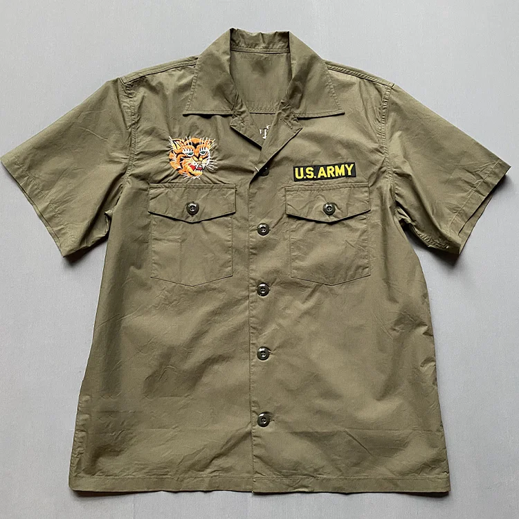 Military Embroidered Short Sleeve Work Shirt