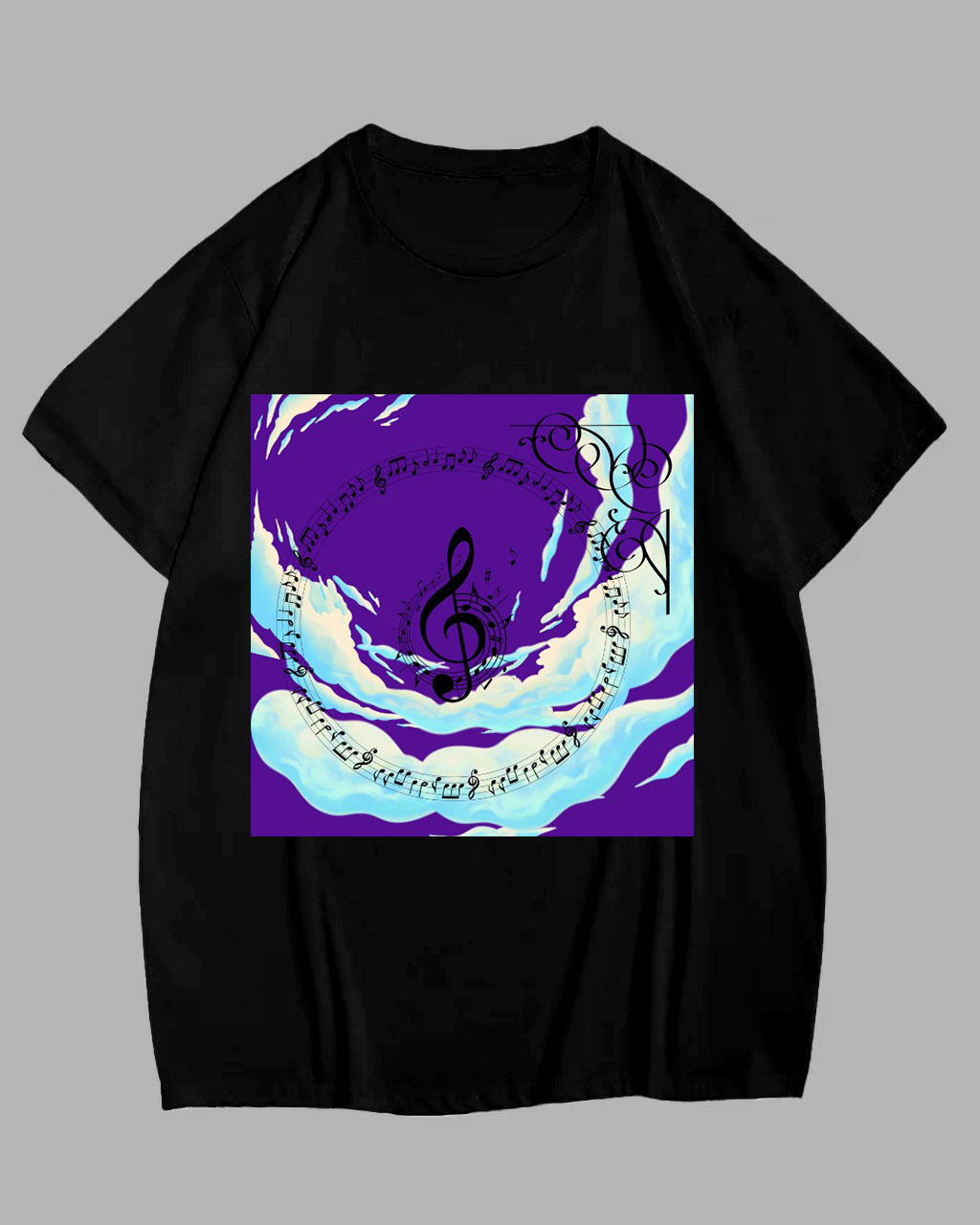 Big Guy's Musical Note Print Black Shor Sleeve T-shirt