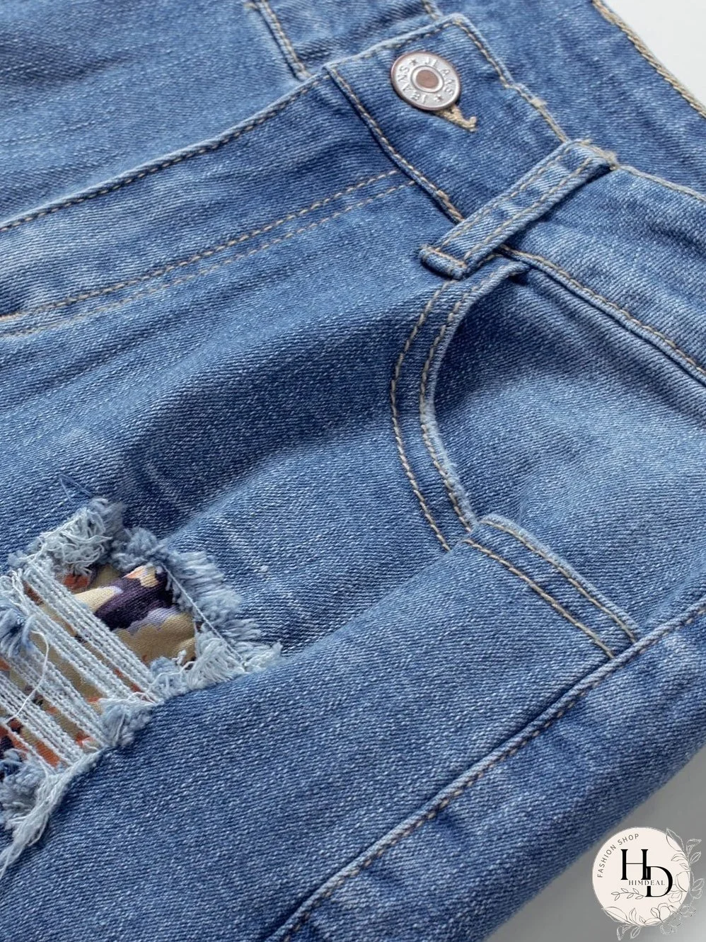 Stylish Distressed Denim Shorts with Floral Applique