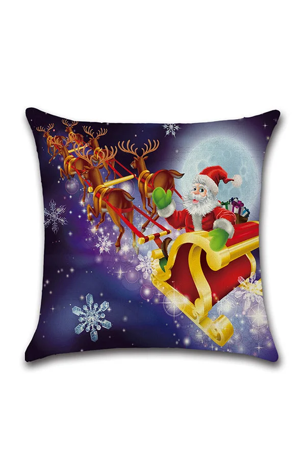 Santa Claus Reindeer Print Merry Christmas Throw Pillow Cover Purple-elleschic