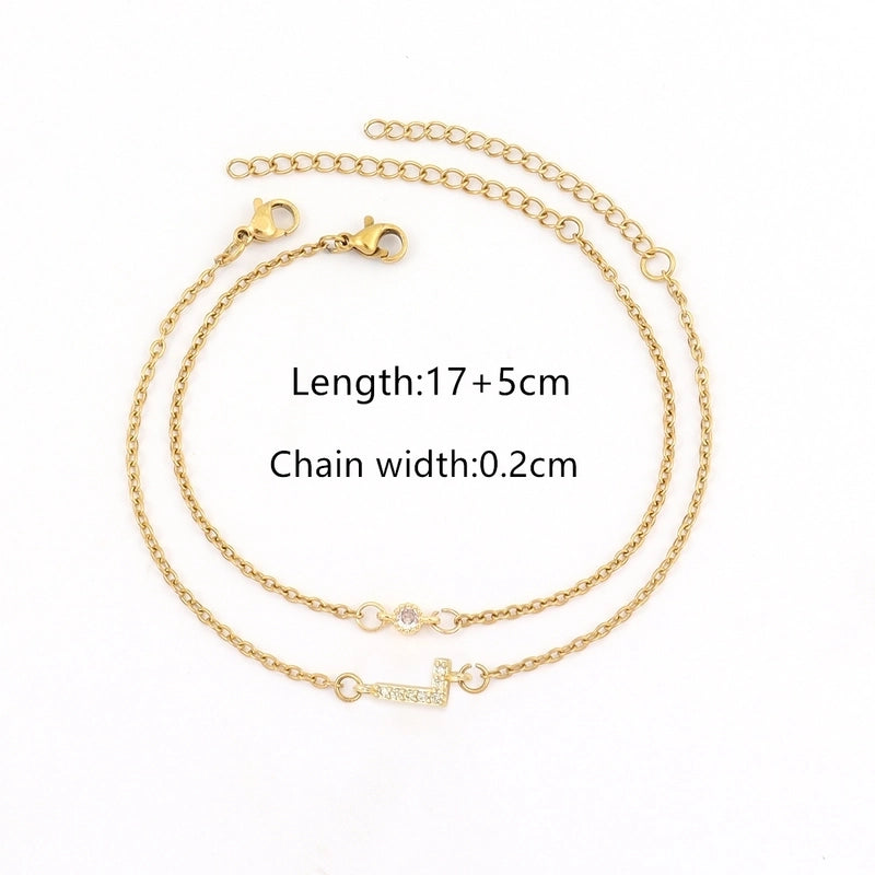 201 Stainless Steel Copper Inlay Letter Zircon Bracelets