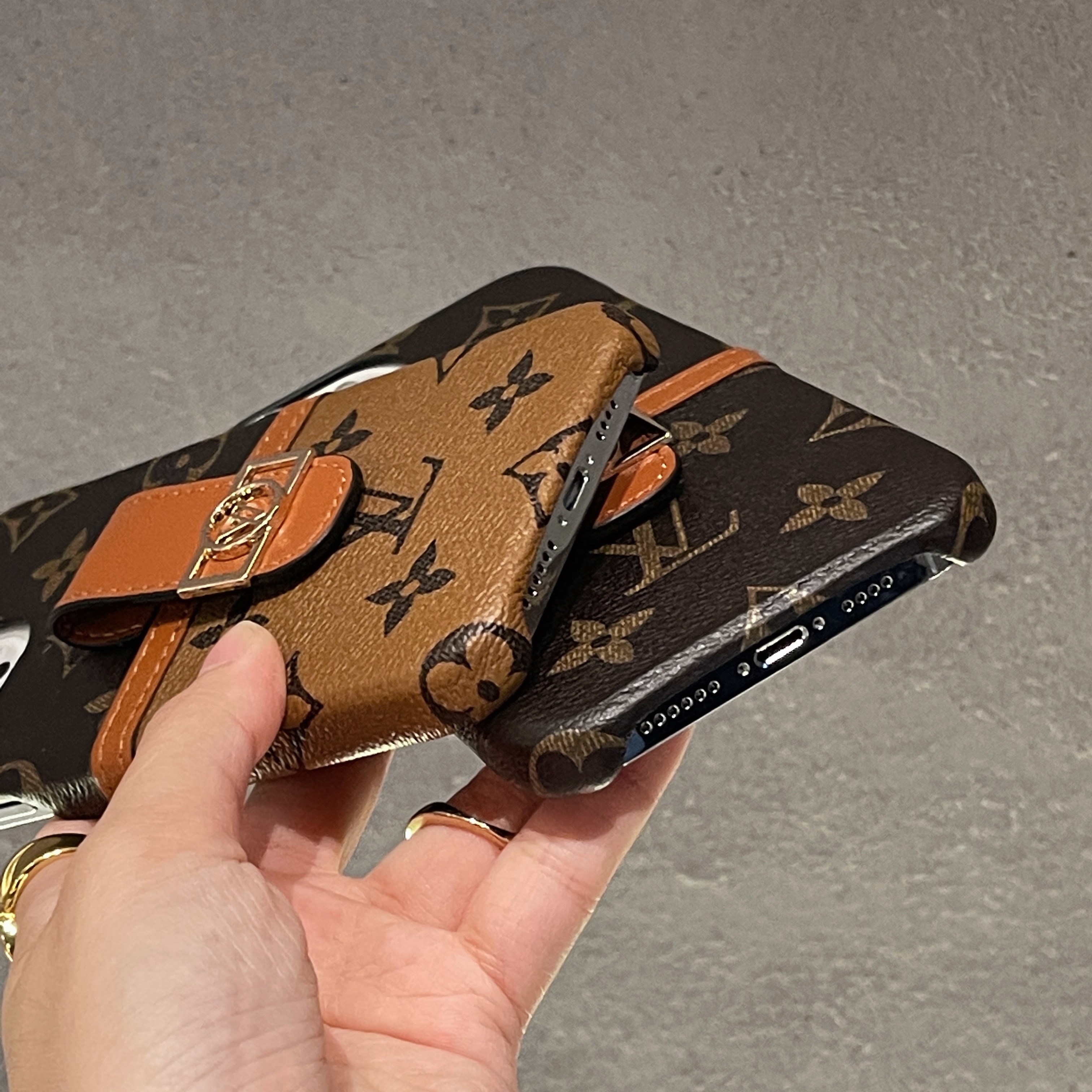 LV Canvas Leather Monogram Security Button Card Apple iPhone Case
