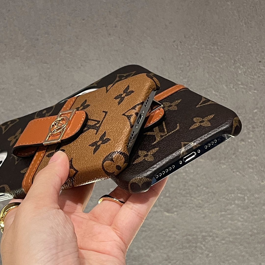 LV Canvas Leather Monogram Security Button Card Apple iPhone Case