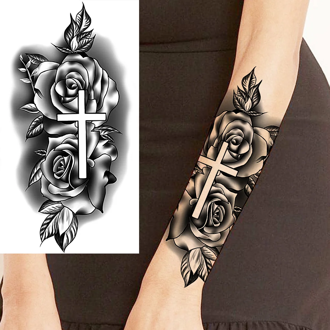 Sdrawing Rose Flower Temporary Tattoos For Women Adults Realistic Vampire Wolf Scary Snake Crown Fake Tattoo Sticker Arm Tatoos