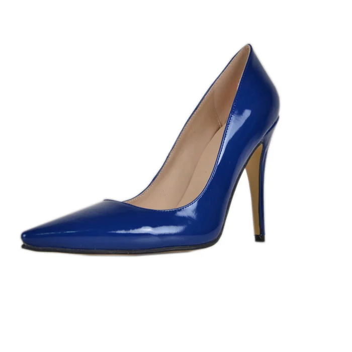 Cobalt Blue Shoes Pointy Toe Patent Leather Pumps Office Heels |FSJ Shoes