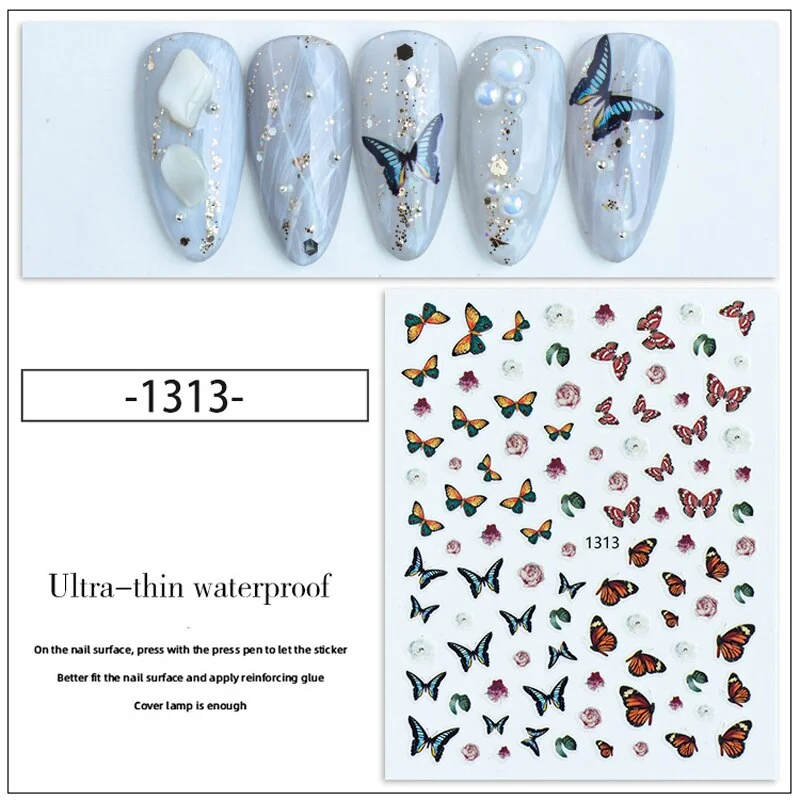 Nail Stickers Back Glue Multiple Color Vintage butterfly Designs Nail Decal Decoration Tips For Beauty Salons-Nail Inspo