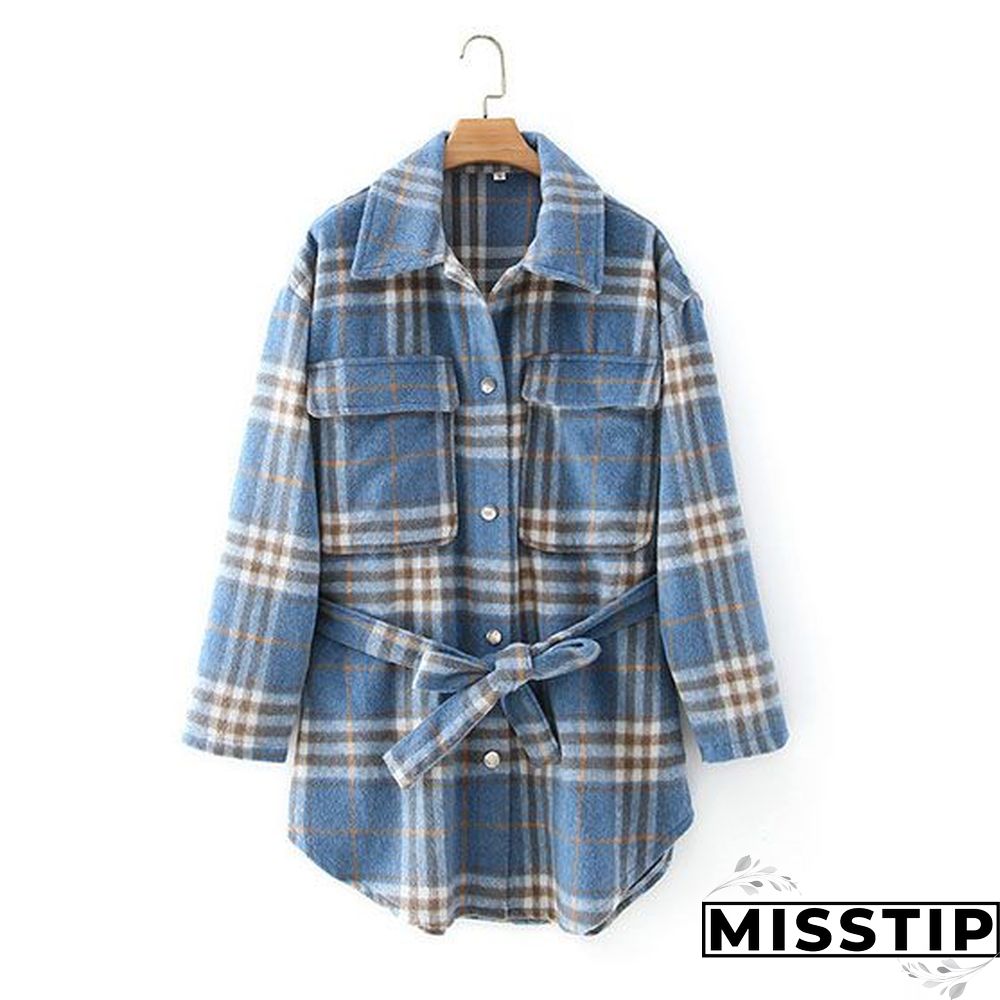 Classic Thick Colorblock Checked Button Down Shirt Jacket Woolen