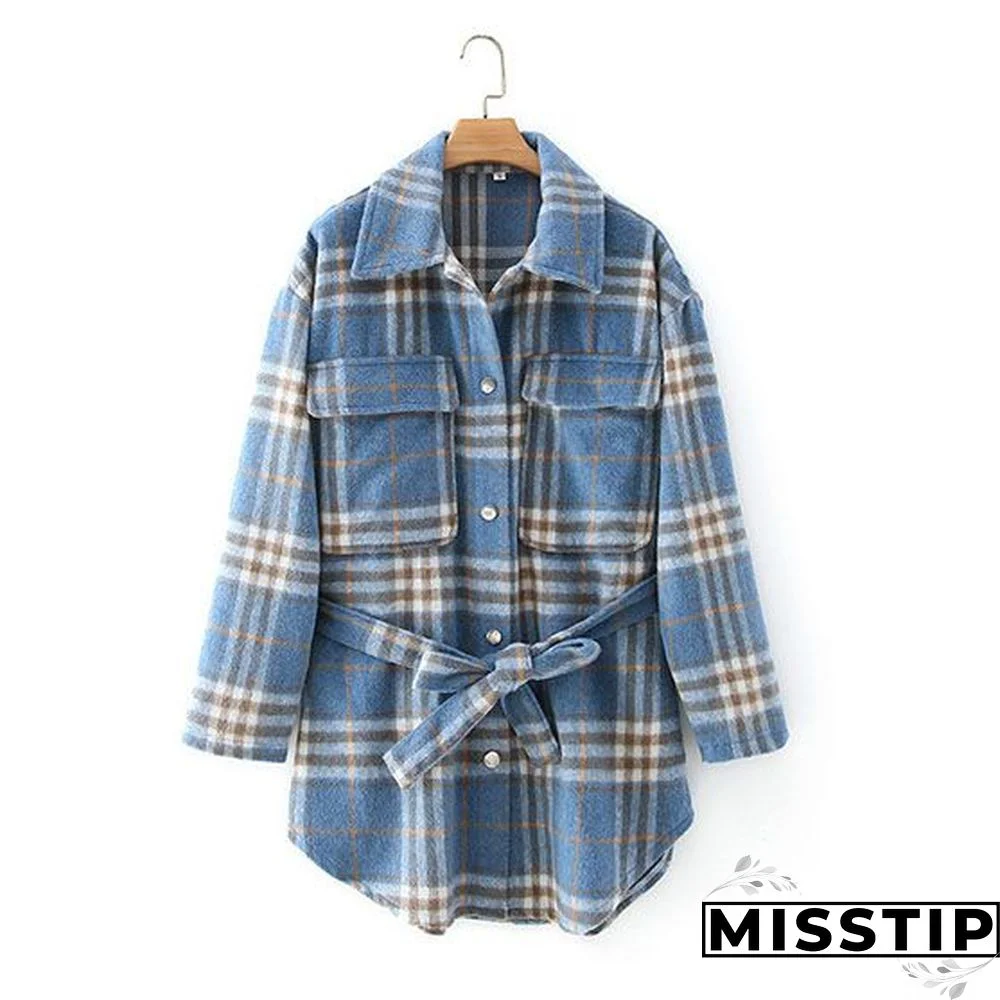 Classic Thick Colorblock Checked Button Down Shirt Jacket Woolen
