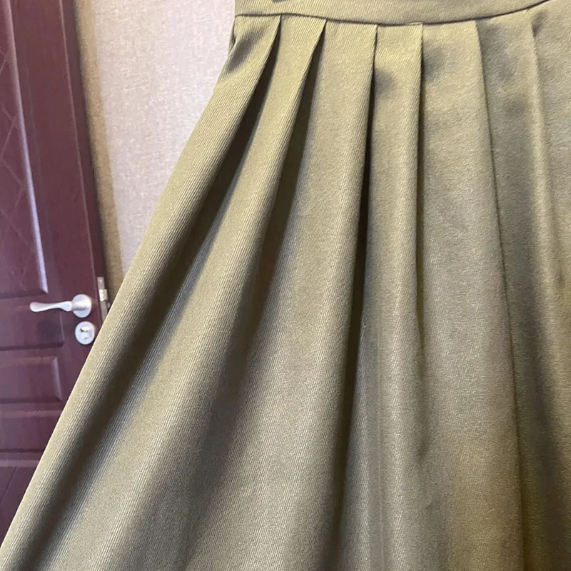 Wongn Vintage Women High Waist Pleated Skirt Korean Elegant College Style Midi Skirt Casual All Match Student A Line Skirts New