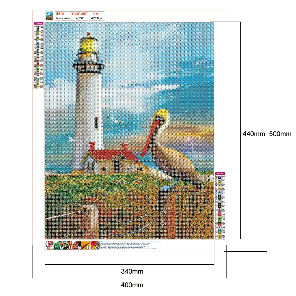 Diamond Painting Beachfront Lighthouse Full Round Drill Picture (A3799)